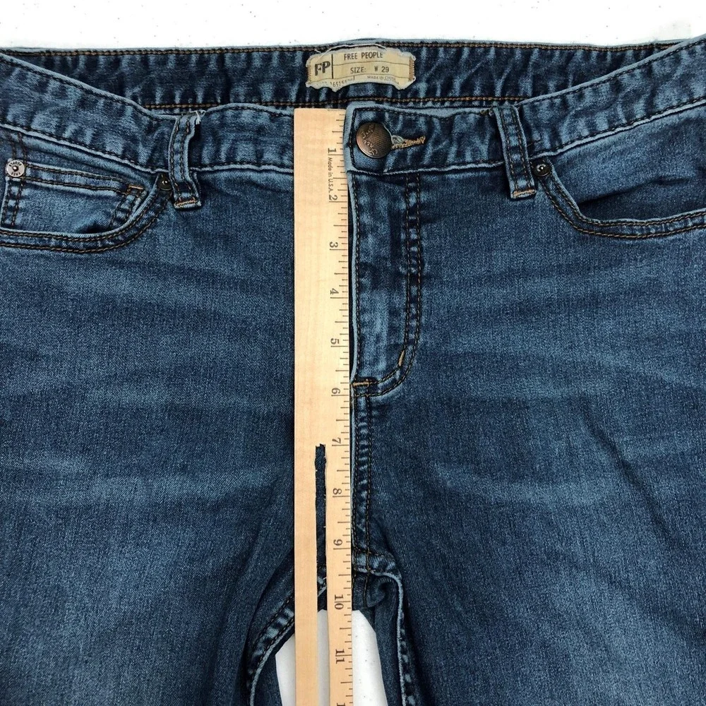 Free People Jeans Womens 29 Blue Mid Rise Skinny Distressed Ripped Stretch Denim